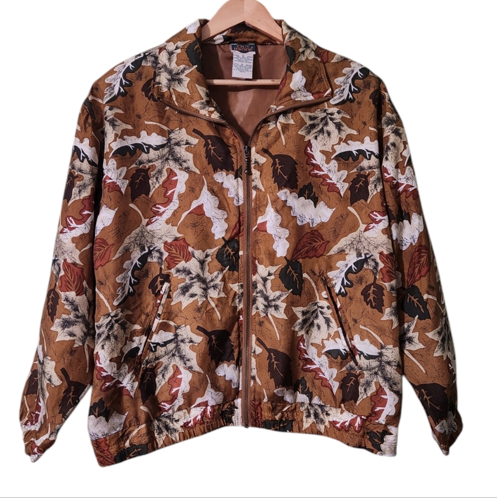 Vintage 80s 90s Silk Fall Leaves Windbreaker Jacket Out Brook